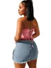 Etek yaz sokak kıyafetleri kadın bodycon etek ince eklenmiş birden fazla cep zippers denim mini 2024 bahar moda