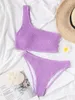 Damenbadebekleidung Sexy brasilianisches Biquinis-Set Ein-Schulter-Bikini Strukturierte Frauen 2024 High Cut-Badeanzug Feste Badeanzüge