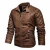 Homens Primavera Outdoor Casual Motor Biker PU Jaqueta de couro Homens Fi Jaqueta de couro Homens Outono Motocicleta Slim Fleece Jacket Coat 93CV #