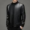 new Men's Busin Gentleman British Style Solid Color Windproof Casual Fi Stand Collar Sheepskin Jacket Leather Jacket s3mf#