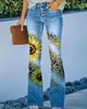 Jeans femininos quatro estações slim fit picante menina sexy tendência moda grande flare calças 3d impressão casual pequeno estilo britânico