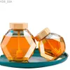 Frascos de armazenamento frascos 200/380ml cozinha pote de mel armazenamento pode garrafa de mel de vidro hexagonal com haste de agitação de madeira recipiente de garrafa de mel 240327
