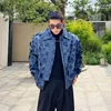 noymei Korean Love Jacquard Denim Jacket Ruffled Handsome Loose Men's Short Coat Two Color Lapel Zipper Winter Autumn New WA3319 y8ER#