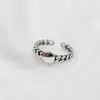 With Side Stones BIG J.W Trendy Flat Circle Retro Chain Adjustable Ring Personality 925 Sterling Silver Rings For Women Korean Style Fine