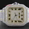 GuangdongFully Iced out zertifizierte Moissanit-Diamantuhr, Stahlgehäuse, glänzende Uhr, transparente, handgefertigte VVS-Moissanit-Uhr