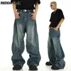 REDDACHiC Cucitura attorcigliata Jeans larghi da uomo Retro Baffi blu Patchwork Gamba larga Pantaloni oversize casual Skater Hiphop Streetwear 240322