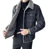 Vinter ny Men's Denim Coat Men's Plush Thicked Lamb Fleece Collar Casual Jacka Stor design Känn lös denim Coat Men Jacket N13F#