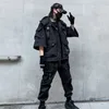 2022 Sonbahar Kış Hip Hop Techwear Kargo Ceket Erkekler Harajuku Günlük Kapüşonlu Ceket Taktik Kapşonlu Katlar Sokak Giyim U4K0#