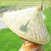 Chinese Retro Bamboo Rattan Fisherman Hat Handmade Weave Straw Bucket Tourism Rain Dance Props Cone Fishing Sunshade 240320