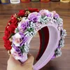 Andra hårsmycken Boho Handgjorda lila röda rosblommor Paddade huvudbonad Crystal Hairbands For Women Tiara Accessories Drop Otuwr