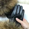 Real Raccoon Fur Gloves Women's Genuine Leather Gloves Big Raccoon Fur Sheepskin Gloves Female Winter Velvet Warm Touch