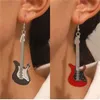 Ensemble de boucles d'oreilles guitare pour femmes, couleur argent, noir, rouge, blanc, époxy, Vintage, bijoux mignons pour filles, ensemble cadeau, Style hameçon