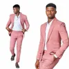 pink Men's Suit 2 Pieces Blazer Pants One Butt Peaked Lapel Busin Formal Slim Fit Work Wedding Groom Tailored Costume Homme W2MU#