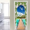 Wallpapers Seascape Wooden Bridge Arch 3D PVC Self-adhesive Door Sticker Po Wallpaper Mural Living Room Bedroom Decoration Stickers