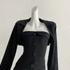 Robes de travail Sexy et élégantes pour femmes, ensemble d'automne noir, coupe cintrée, mode jupe portefeuille, costume tempérament mi-long