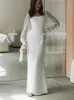 Tossy White Ruffled Mesh Maxi Dress For Women High Waist Fashion Elegant Patchwork Slim Party Dress Female Lace-Up Long Dress 240312