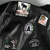 Mens Leather Bomber Jacket Kvinnor Hip Hop Badge Tejpad motorcykel Löst Casual Pu Coat Unisex Street Racing Black Outwear 2023 A1SD#