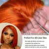 Baby hair 13x4 dentelle Bob perruque gingembre Orange 180% densité droite dentelle avant perruques de cheveux humains os droit sans colle dentelle Bob perruque