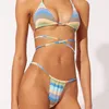 Mulheres Swimwear Sexy Biquínis Mulheres Amarradas Bandage Bikini Push Up Stripe Swimsuit Beach Wear Ruched Ternos de Banho Feminino Biquini