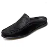 Sapatos casuais tamanho grande verão homens mules metade chinelos de couro de alta qualidade mocassins flip flops sandálias planas leves