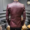 spring Autumn Korean Style Men's Slim Fit Motorcycle PU Leather Jacket, Single Breasted Busin Coat, Fi Streetwear 40mS#