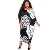 Casual Kleider Sommer Plus Größe Kleid 10XL 9XL 8XL Mode Damen Hohe Elastische Rundhals Schwarz Und Weiß Gedruckt