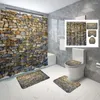 Shower Curtains Country Style Stone Brick Wall Pattern Curtain Set Floor Mat Toilet Waterproof Bathroom Creative D