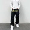 Hip Hop Flying Dog Print Jeans pour hommes High Street Straight Loose Pantalon à jambes larges Fi Baggy Pantalon Homme Y2K Luxe Denim b5aD #