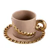 Cups Saucers Nordic Light Luxury Style Ceramic Cup And Saucer Set English Afternoon Tea Glass With Bead Chain Design Tumbler Coffee Mug