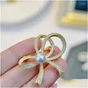 Pins Brooches Meibapj Natural Pearl Bow Cor Brooch Fashion Sweater Jewelry For Women Empty Tray Drop Delivery Othzt