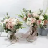 45X48cm Pink Silk Fake Flowers Wedding Bouquet Artifical Flower Home Decor Holding Bride Marriage Bouquet 240322