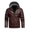 fi Giacca in pelle da uomo Autunno Fodera in pile Cappotti in pelle Pu con cappuccio Abbigliamento invernale maschile Casual Giacche da moto bianche P3GS #