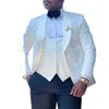 Ivoor Bruiloft Pakken voor Mannen 3 Stuks Kostuum Mariage Homme Afrikaanse Blazer Jas Tuxedos Bruidegom Slijtage Jas + Vest + broek + Vlinderdas z0HD #