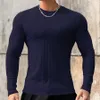 2024 Men's T-shirt Solid Colors LG Sleeve Slim T-shirt Young Men Pure Color Tee Shirt 3xl Size O Neck Casual Tee V7W0#