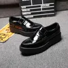 Casual Shoes Men Fashion Evening Prom Dress Black Patent Leather Platform Slip-on Driving Shoe Carved Brogue Loafers Gentleman Footwear