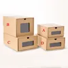 2024 Thickened Kraft Cardboard Box Transparent Drawer Shoebox Receptacle Box Event Party Supplies Storage Organizer Container Box