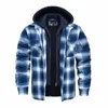 magcomsen Men's Flannel Shirt Jacket with Removable Hood Plaid Quilted Lined Casual Outerwear Winter Thermal Windbreaker Jackets 2382#