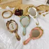 Small Handheld Makeup Mirror Vintage Portable Home Desk Mini Gold Mirror Vanity Bedroom Espelho De Maquiagem Asthetic Room Decor 240314