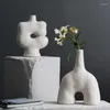 Vasi Ceramica Bianca Vaso Opaco Arte Astratta Moderna Scultura Nordica Soggiorno Ufficio Desktop Decorazione di Fiori Secchi Tavolo