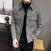 2023 autunno / inverno uomo polo collo giacca di lana Fi Slim Fit cappotto del vestito di alta qualità a quadri multi tasca giacca casual coreana T1DL #