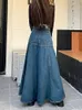 GUUZYUVIZ Saia jeans longa de cintura alta versátil rabo de peixe feminina240327