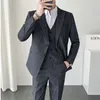 2023 Men Slim Fit Busin Casual Stripe 3 Pieces Set Male High Quality Formal Groom Wedding Suit Jacket Vest Pants Trousers P6OO#