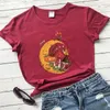 Koszulki damskie estetyczne księżyc i magiczne grzyby w kolorze koszulki retro mikologia koszulka koszulka top kobiety cottagecore hipis natura