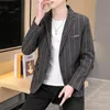 2023 Herr randig Slim Korean Style Trendy stilig kostym Jacka Youth Double Buckle Autumn Fi Casual Blazers F0SP#