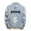 Nouvelle veste en jean Hiphop Streetwear Punk Rave Motorcycle Cowboy Graffiti Veste déchirée légère Outwear Brand Brand Jeans Coat L6LO #