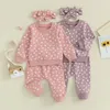 Clothing Sets Autumn Toddler Kids Baby Girls 2pcs Clothes Flower Print Long Sleeve O-neck Loose Sweatshirts Pocket Pants Headwear Outfits