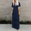 Vestidos casuales básicos Vestido de diseñador Ropa para mujer Mujeres Nueva moda Desgaste Primavera y Summerlace Manga larga con cuello en V Sólido Gasa Sum Otgah