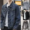 Giacca da uomo in denim stile retrò Hop Giacca di jeans con multi tasche per uomo Cappotto con risvolto vestibilità ampia Plus Size Streetwear Fi Uomo h9Cl #