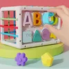 Brinquedos de inteligência Brinquedos de classificação de formato de bebê Crianças Montessori Educacional Cubo sensorial colorido com faixas elásticas para habilidades motoras finas 24327