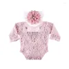 Clothing Sets 2 Pcs Born Pography Props Baby Boys Girls Lace Romper Flower Headband Set Jumpsuit Bodysuit Floral Hairband